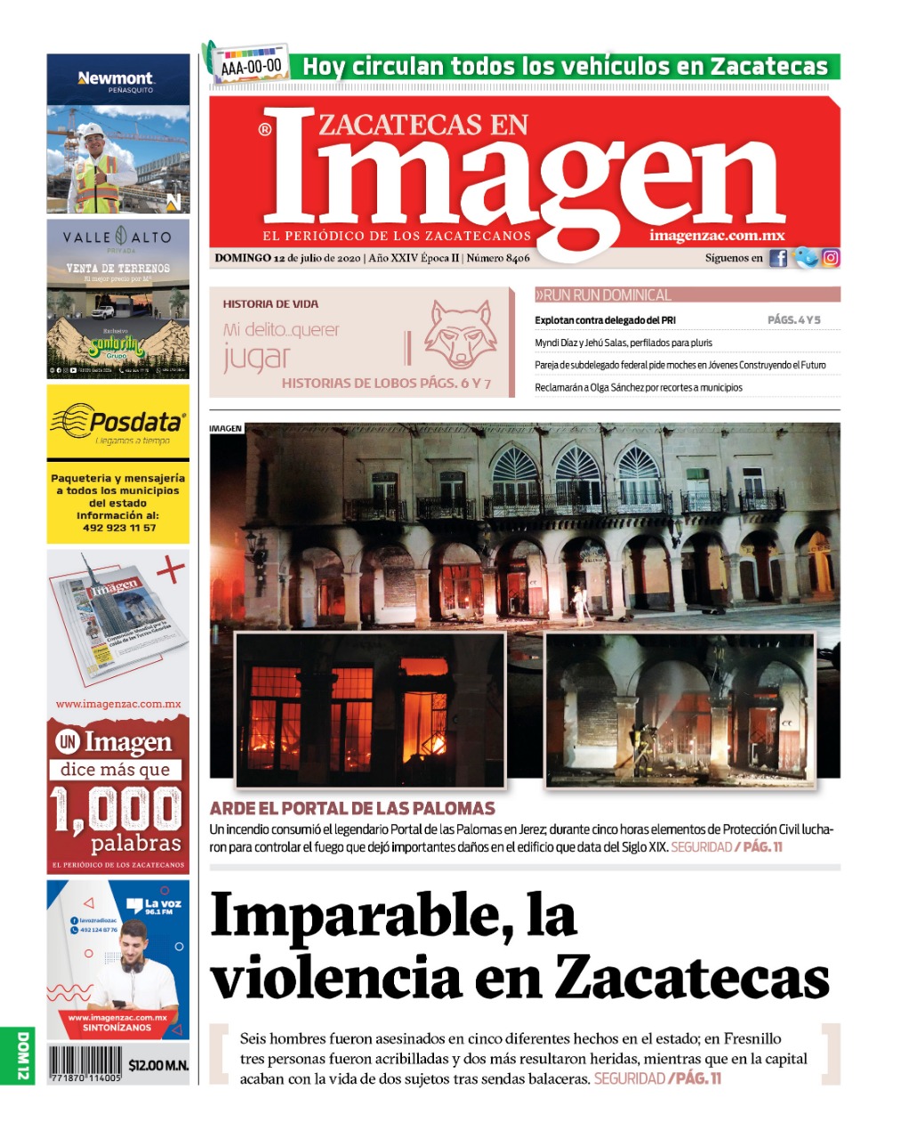 Imagen Zacatecas edición del 12 de julio de 2020