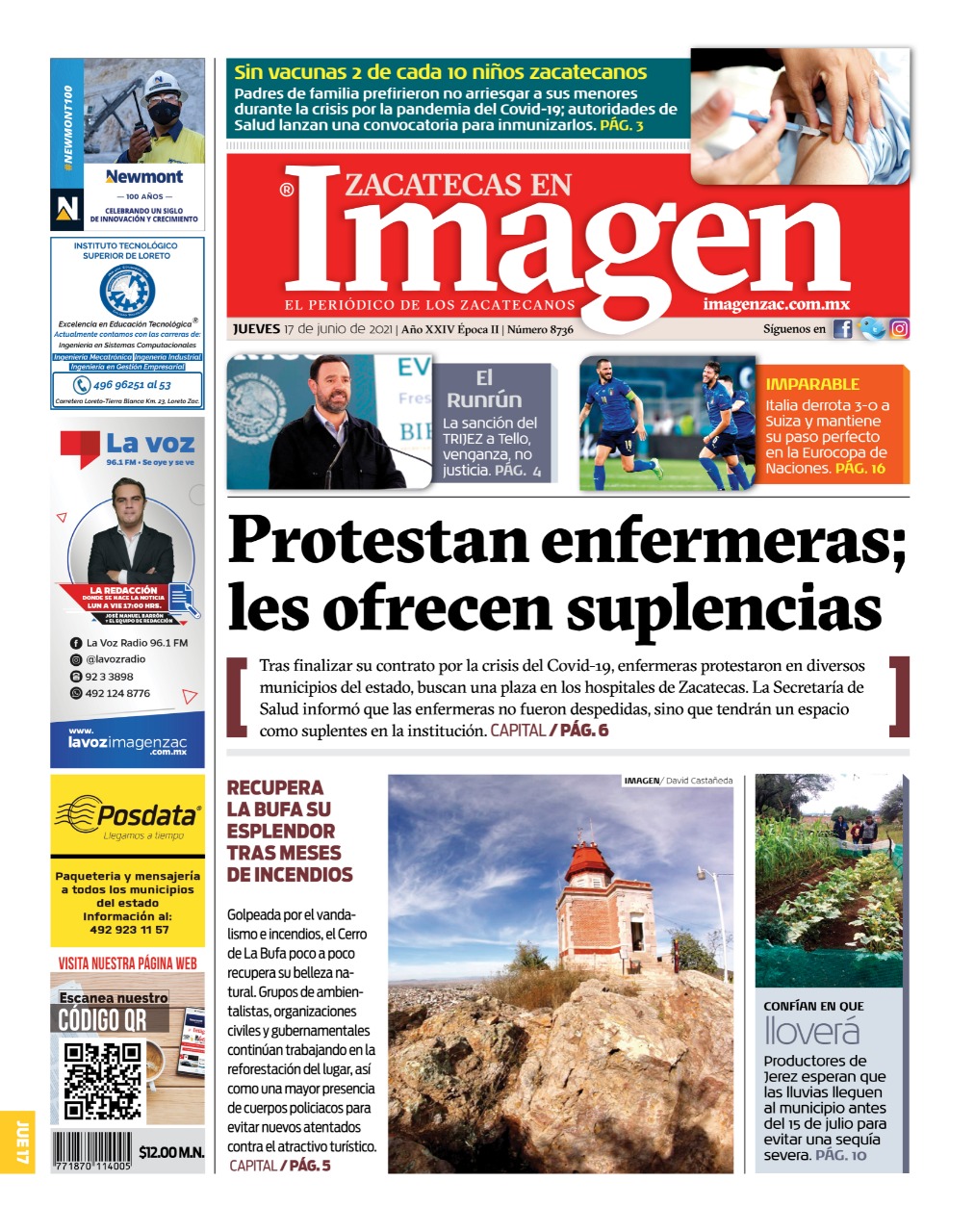 Imagen Zacatecas edición del 17 de junio del 2021