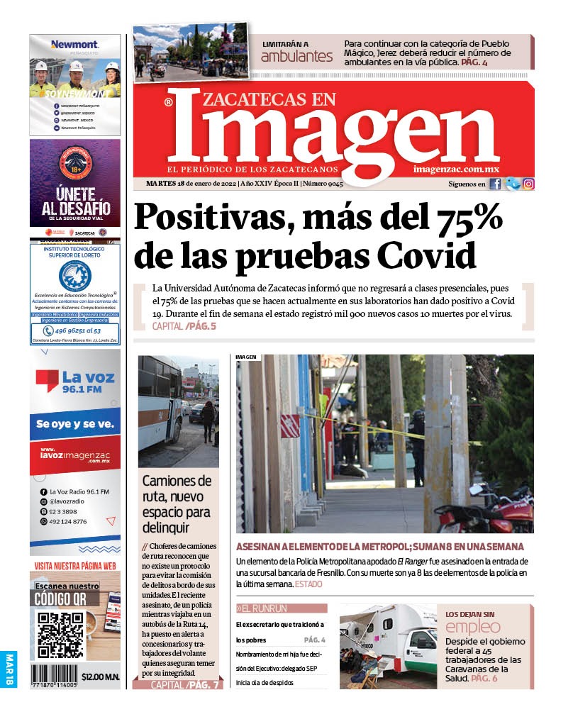Imagen Zacatecas edición del 18 de enero de 2022