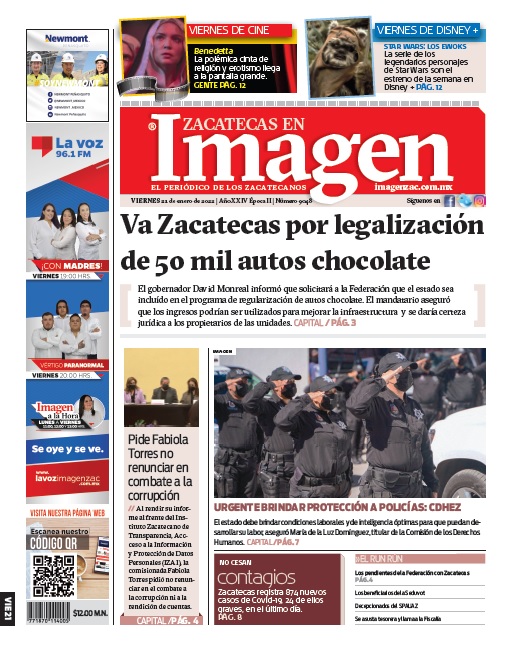 Imagen Zacatecas edición del 21 de enero de 2022