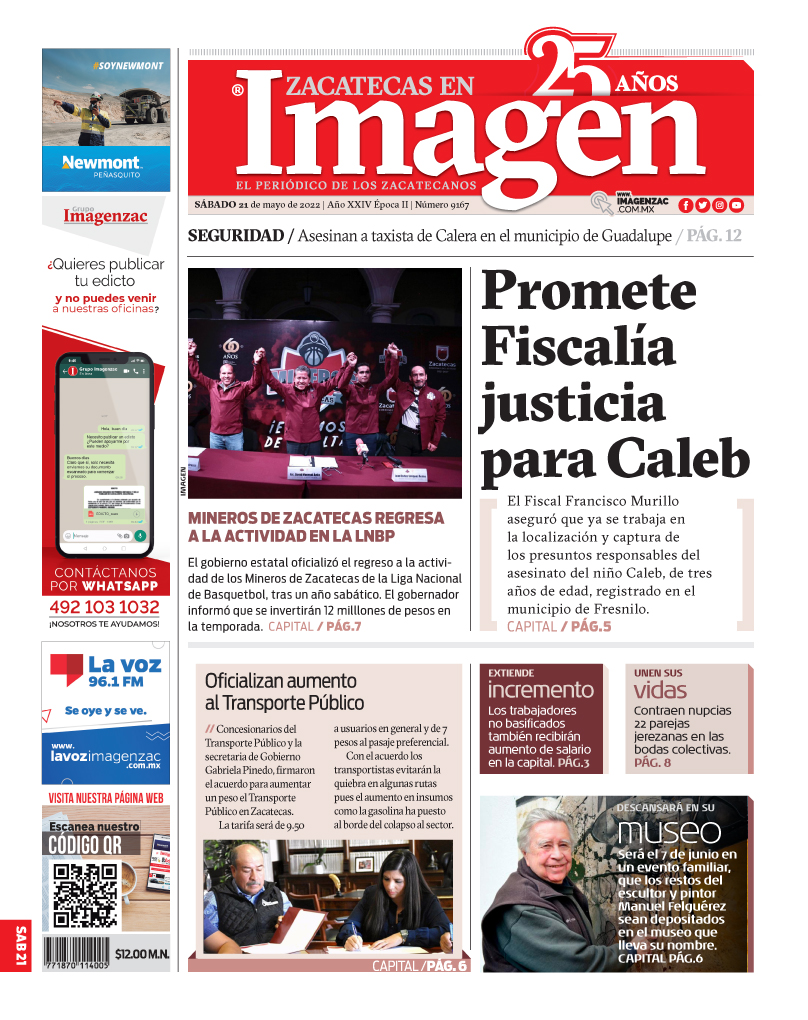Imagen Zacatecas edición del 21 de mayo de 2022
