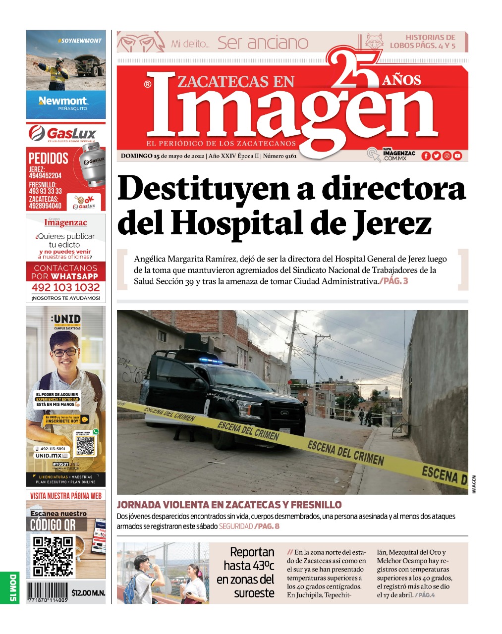 Imagen Zacatecas edición del 15 de mayo de 2022