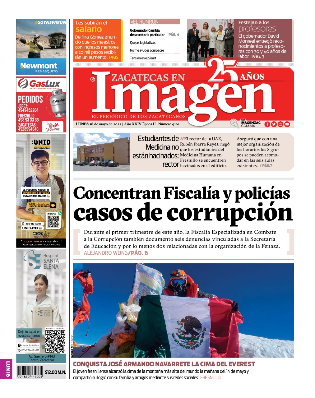 Imagen Zacatecas edición del 16 de mayo de 2022