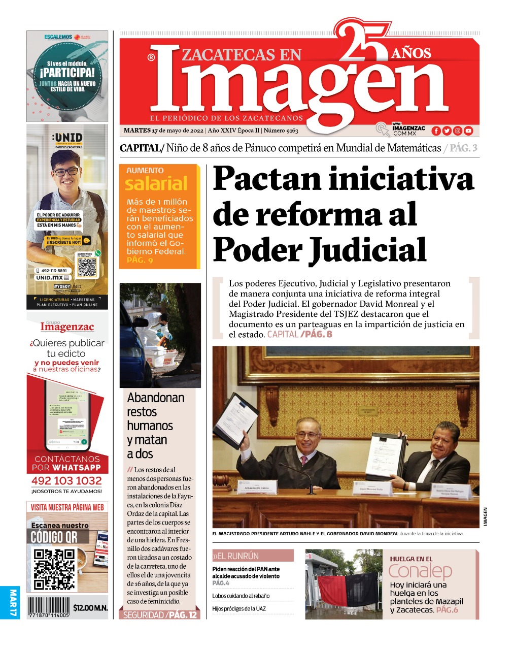 Imagen Zacatecas edición del 17 de mayo de 2022