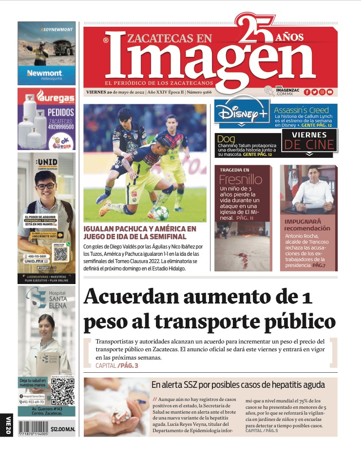 Imagen Zacatecas edición del 20 de mayo de 2022
