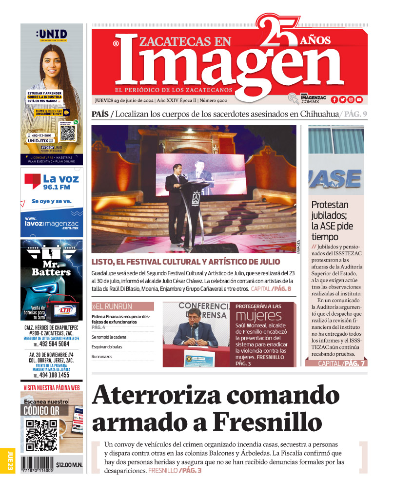 Imagen Zacatecas edición del 23 de junio de 2022