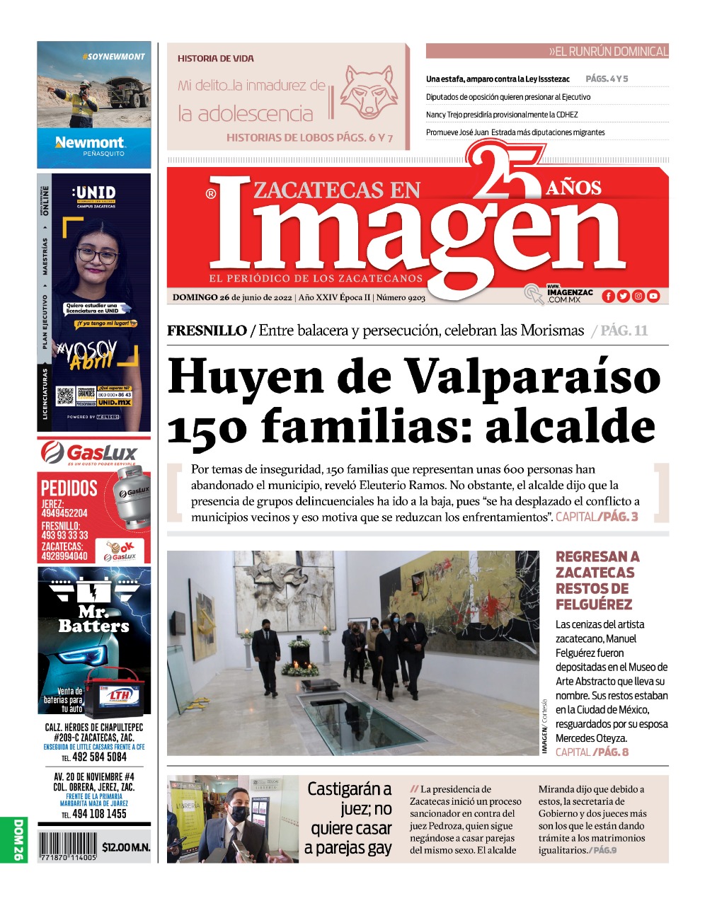 Imagen Zacatecas edición del 26 de junio de 2022