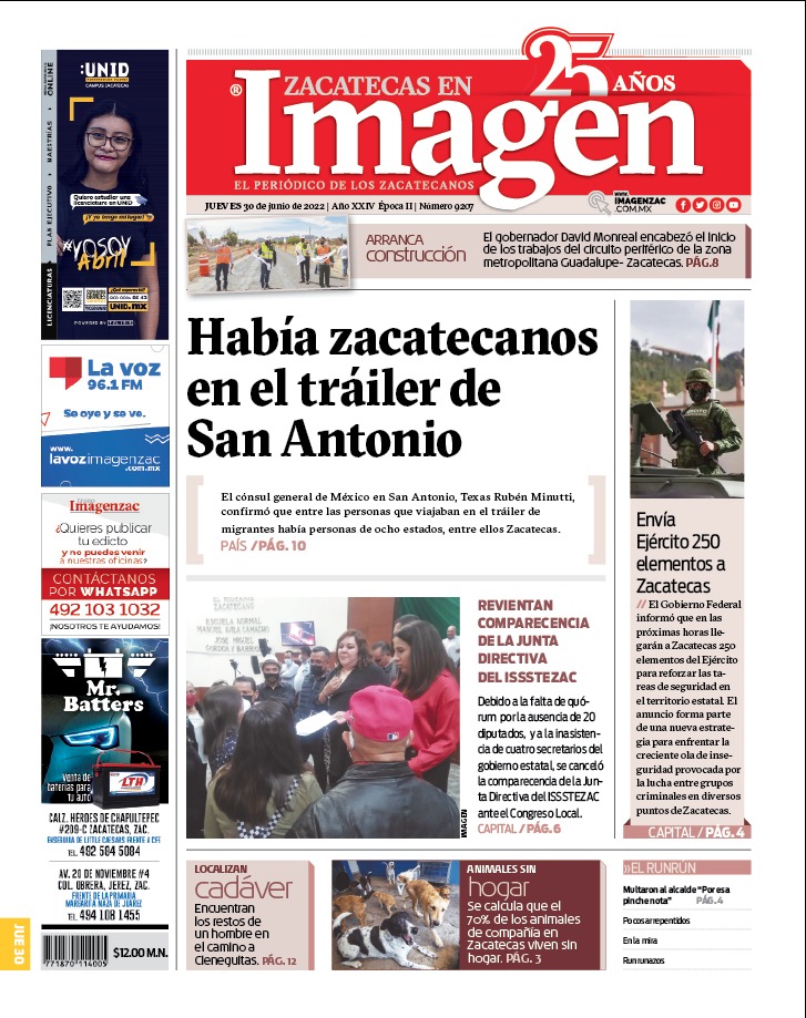 Imagen Zacatecas edición del 30 de junio de 2022