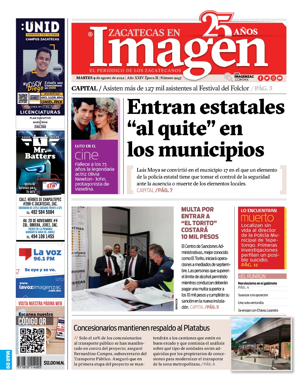 Imagen Zacatecas edición del 09 de agosto de 2022