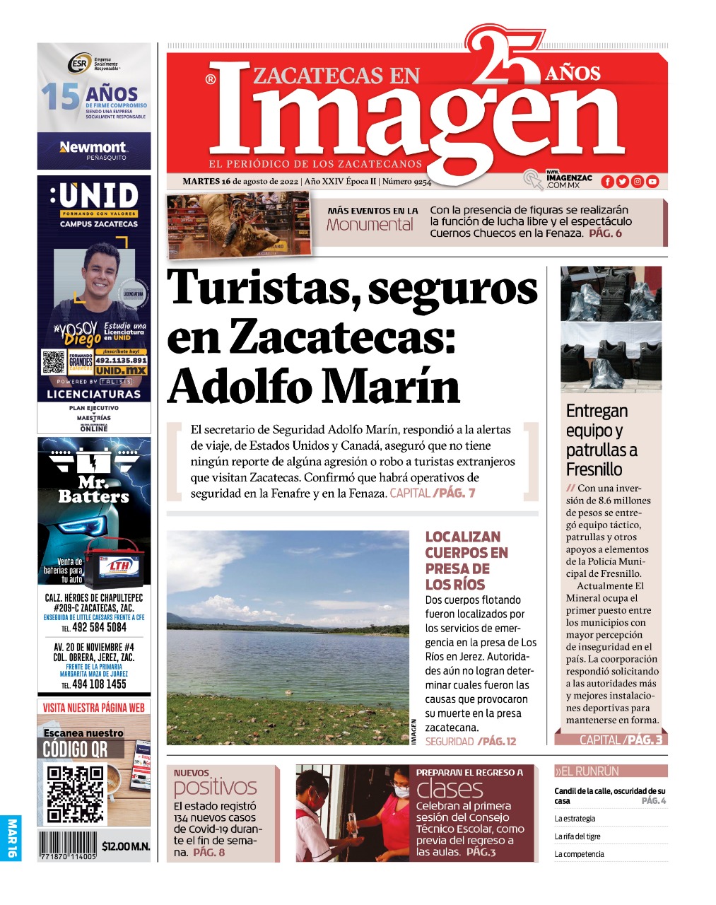 Imagen Zacatecas edición del 16 de agosto de 2022
