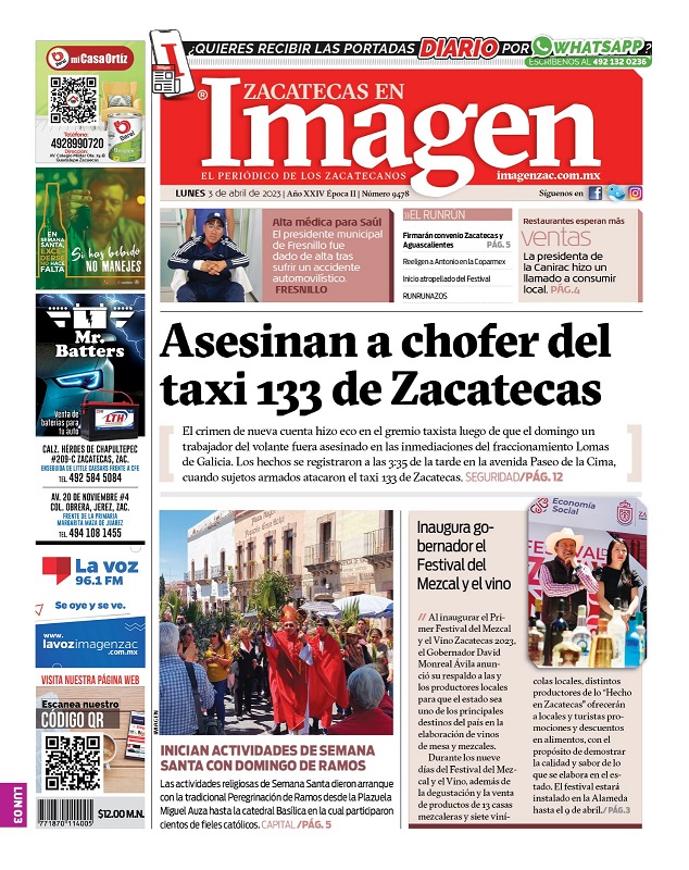 Imagen Zacatecas edición del 03 de abril de 2023
