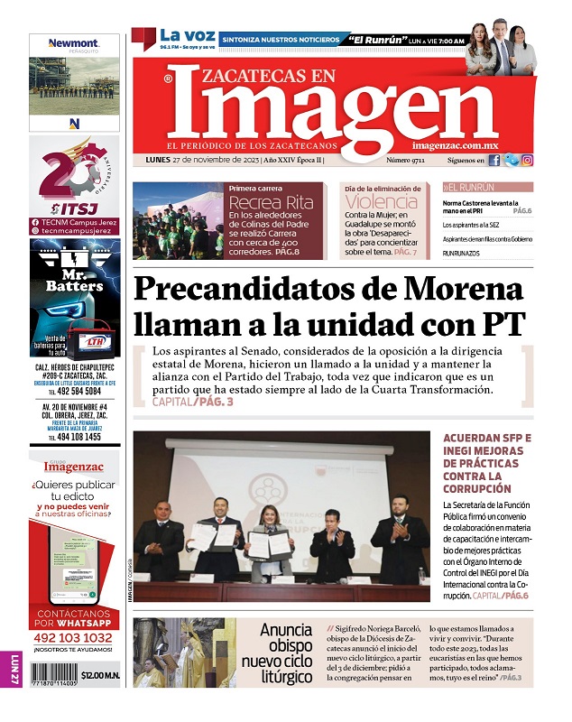 Imagen Zacatecas edición del 27 de noviembre de 2023