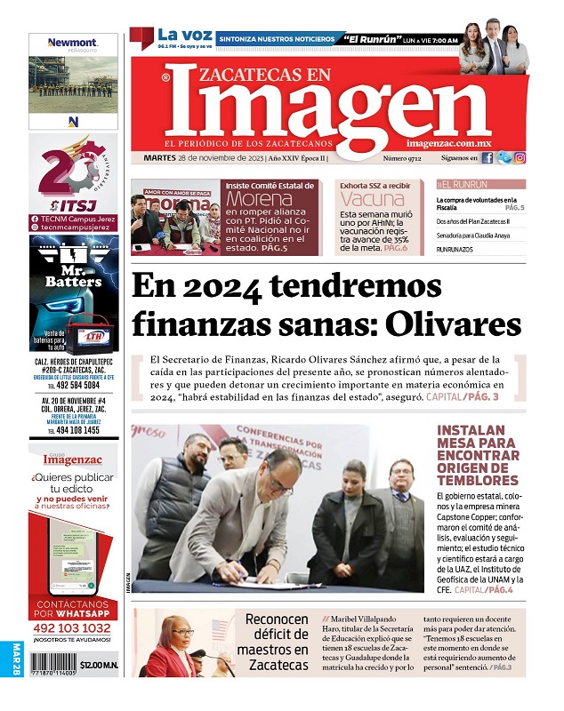 Imagen Zacatecas edición del 28 de noviembre de 2023