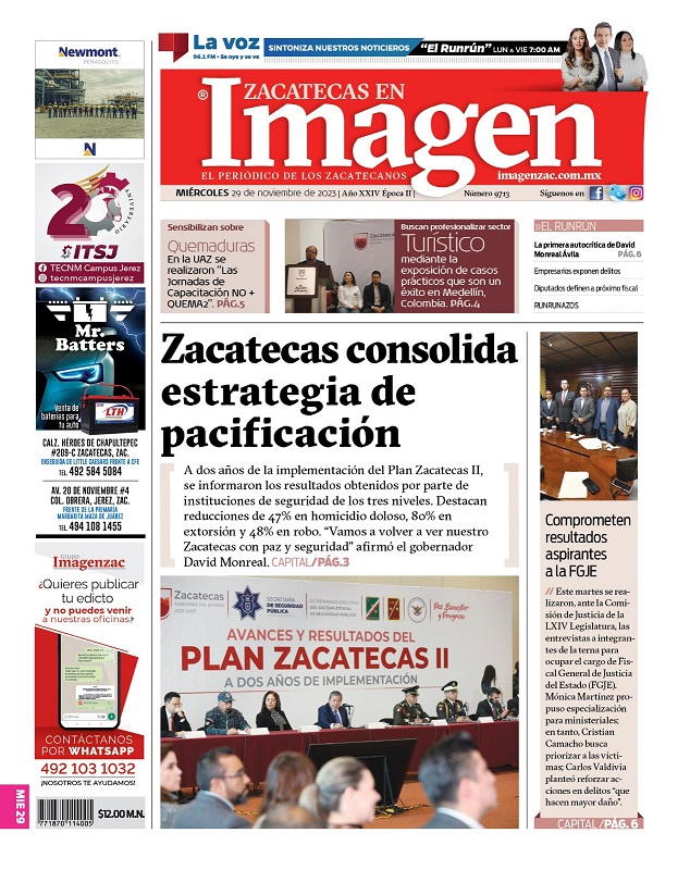 Imagen Zacatecas edición del 29 de noviembre de 2023