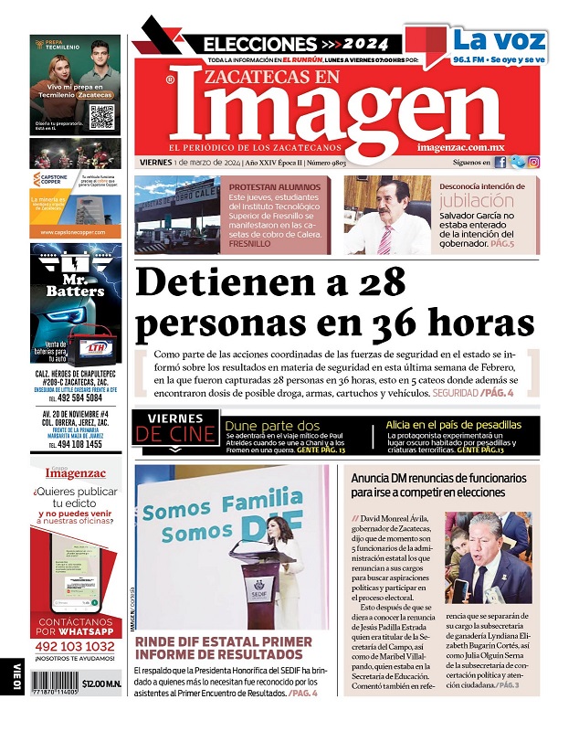 Imagen Zacatecas edición del 01 de marzo de 2024