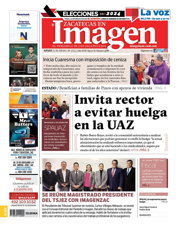 Imagen Zacatecas edición del 15 de febrero de 2024