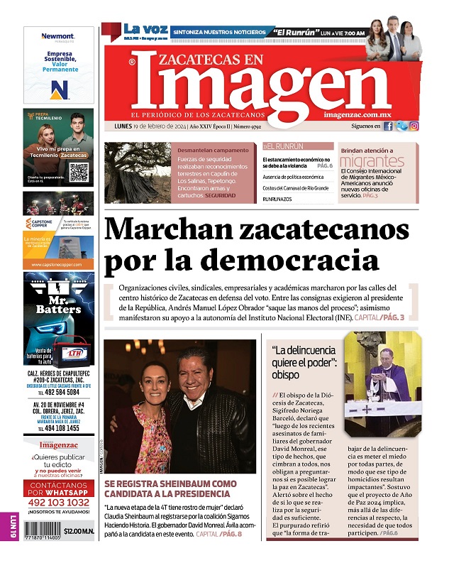 Imagen Zacatecas edición del 19 de febrero de 2024