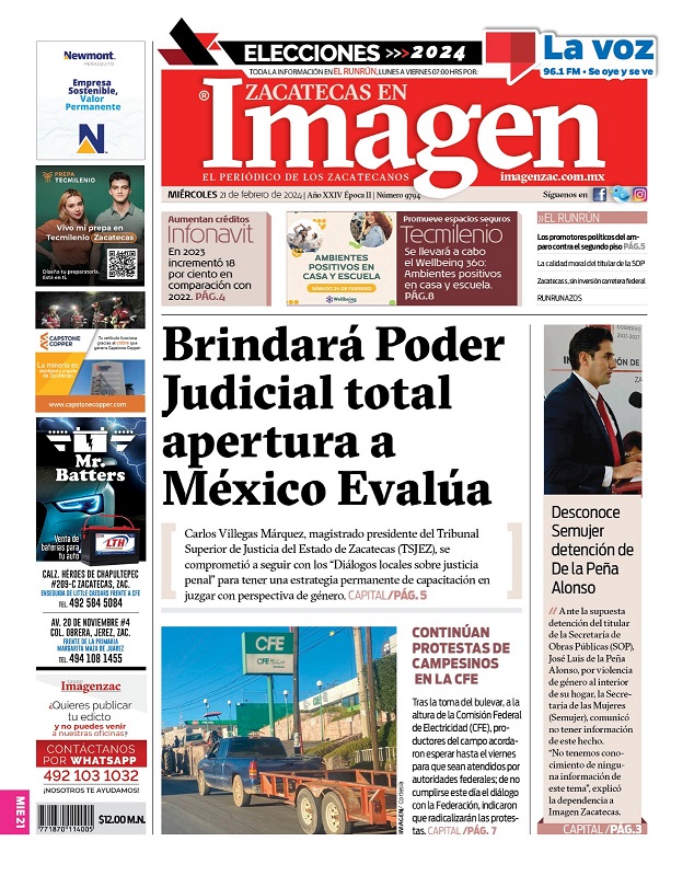 Imagen Zacatecas edición del 21 de febrero de 2024