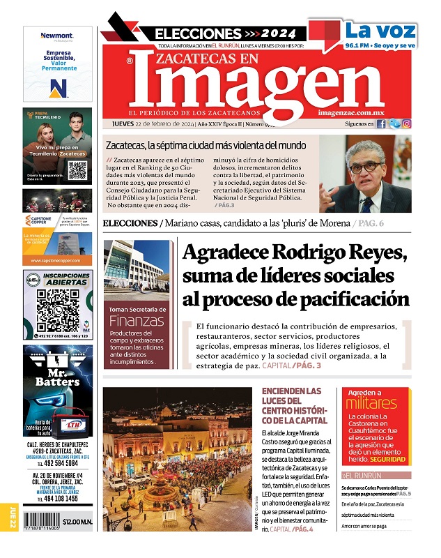 Imagen Zacatecas edición del 22 de febrero de 2024