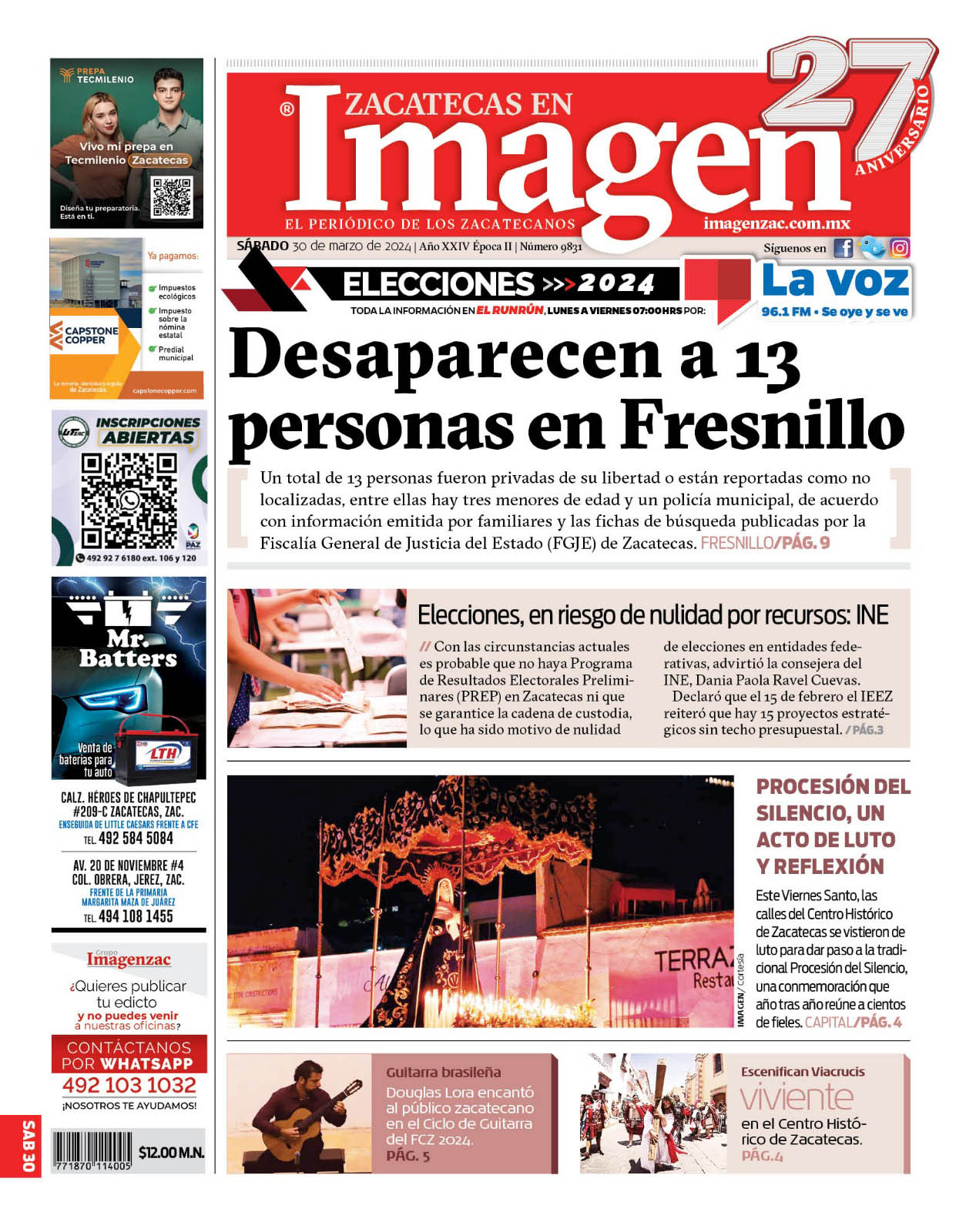 Imagen Zacatecas edición del 30 de marzo de 2024