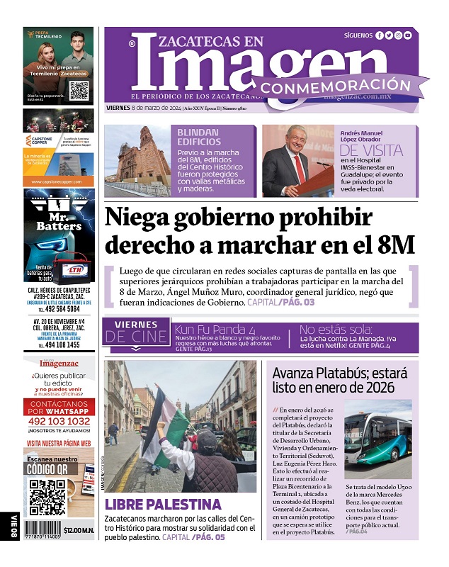 Imagen Zacatecas edición del 08 de marzo de 2024