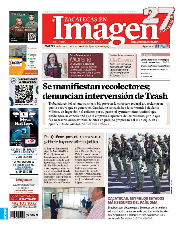 Imagen Zacatecas edición del 26 de marzo de 2024