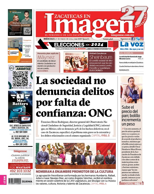 Imagen Zacatecas edición del 27 de marzo de 2024