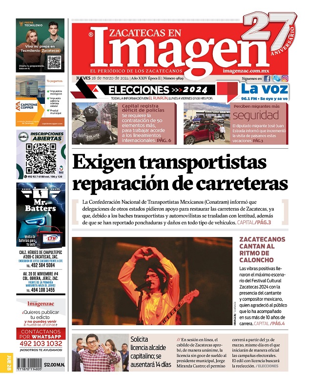 Imagen Zacatecas edición del 28 de marzo de 2024