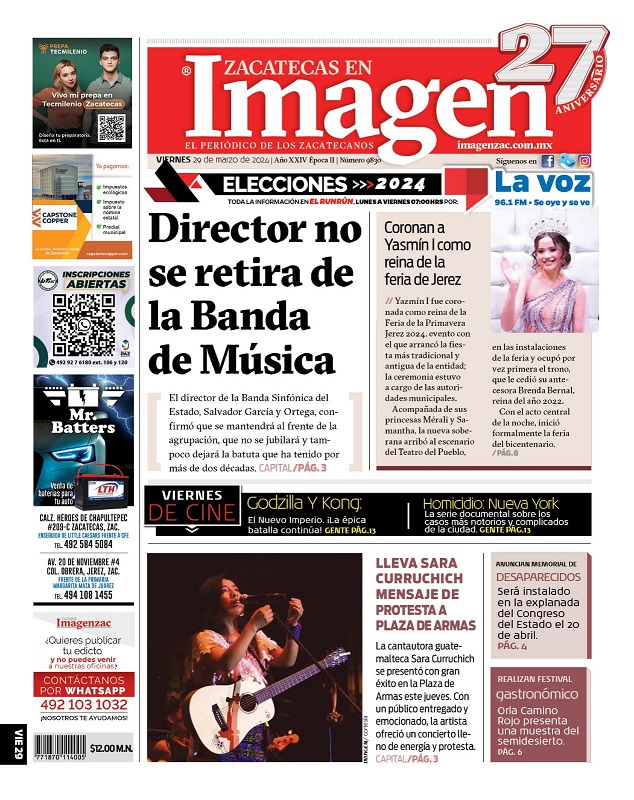 Imagen Zacatecas edición del 29 de marzo de 2024