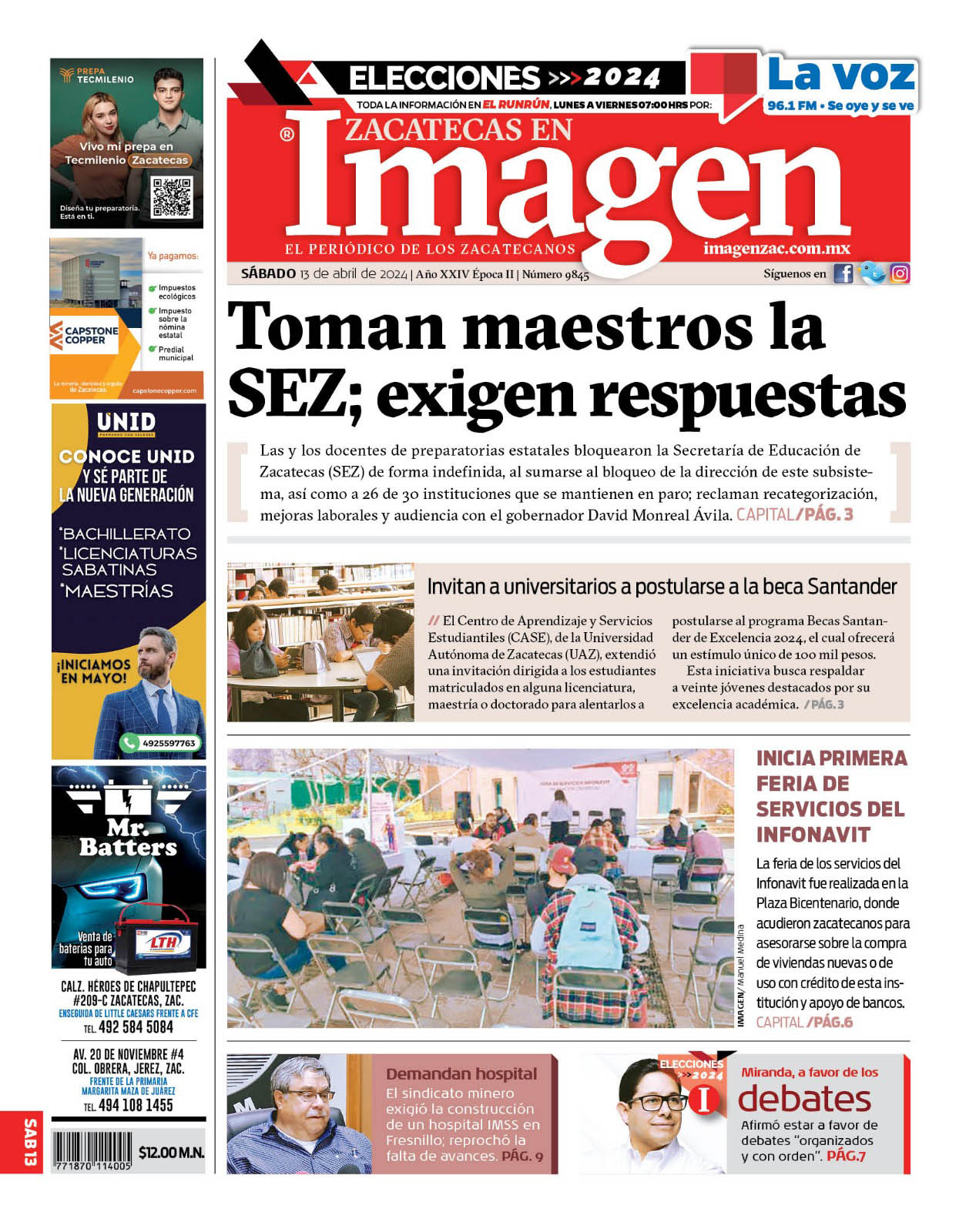 Imagen Zacatecas edición del 13 de abril de 2024