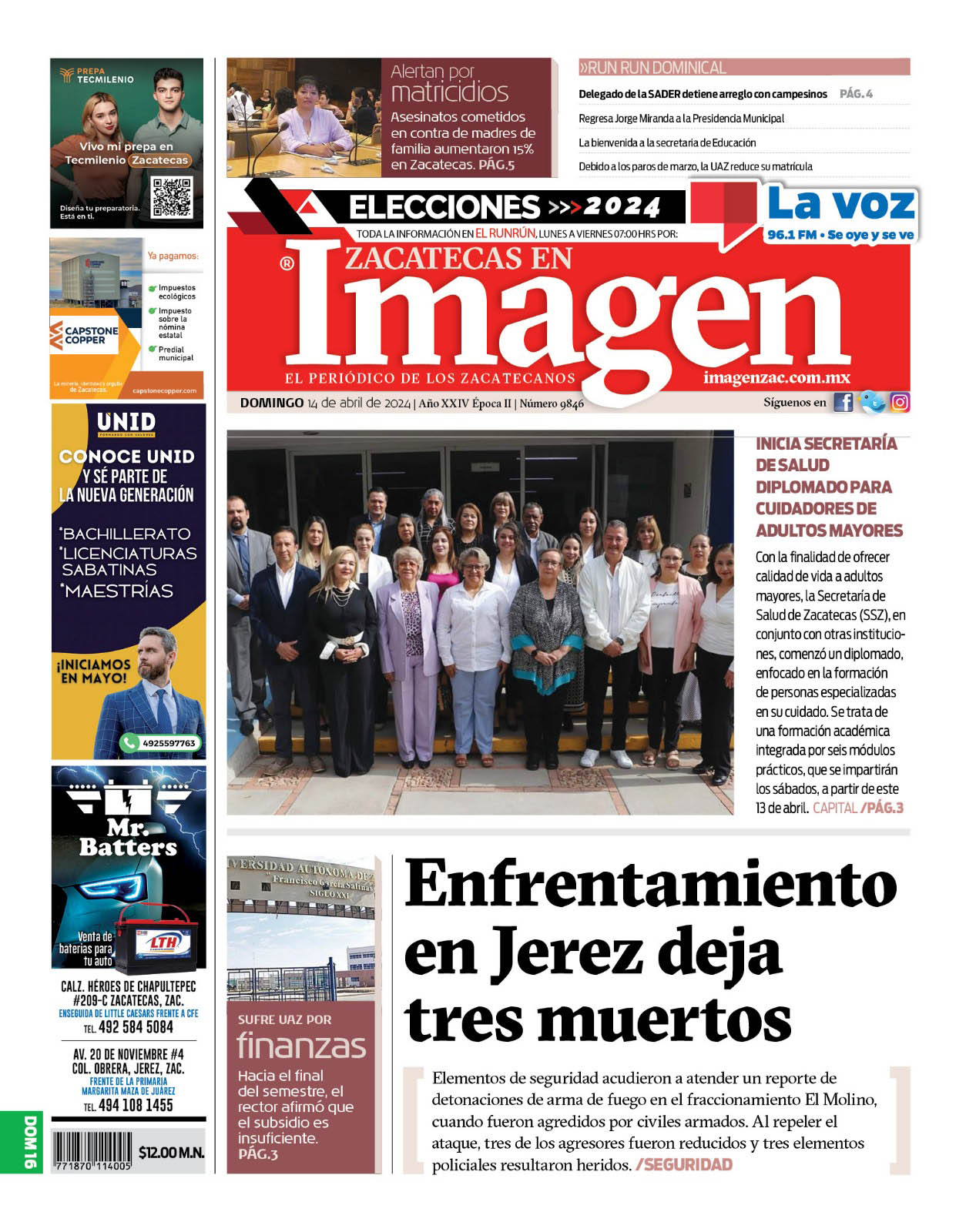 Imagen Zacatecas edición del 14 de abril de 2024