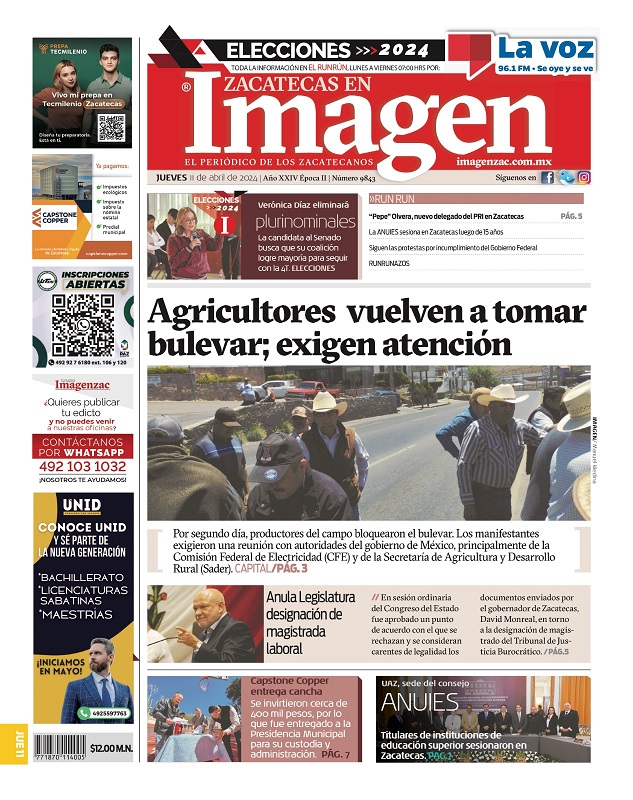 Imagen Zacatecas edición del 11 de abril de 2024