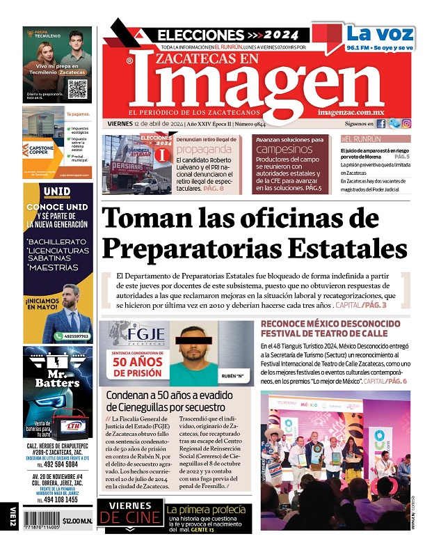 Imagen Zacatecas edición del 12 de abril de 2024