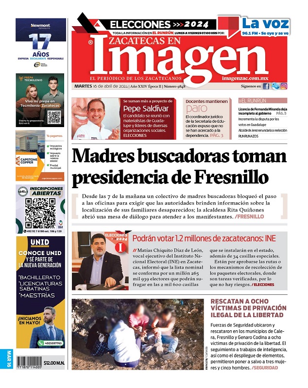 Imagen Zacatecas edición del 16 de abril de 2024