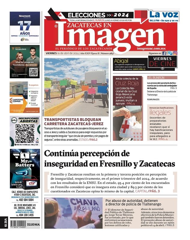 Imagen Zacatecas edición del 19 de abril de 2024