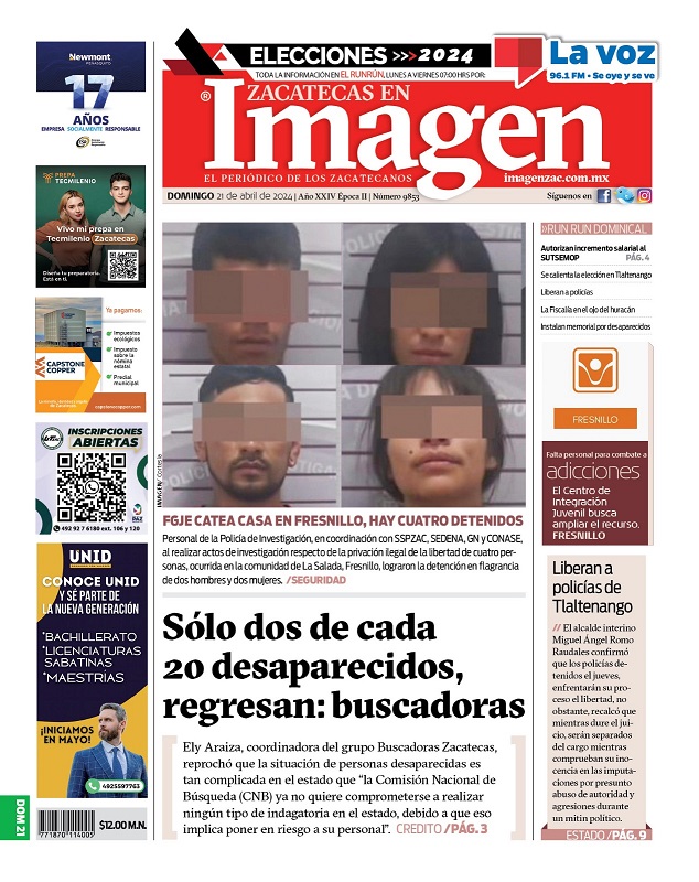 Imagen Zacatecas edición del 21 de abril de 2024