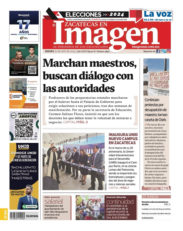 Imagen Zacatecas edición del 25 de abril de 2024