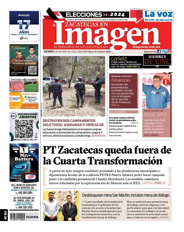 Imagen Zacatecas edición del 26 de abril de 2024