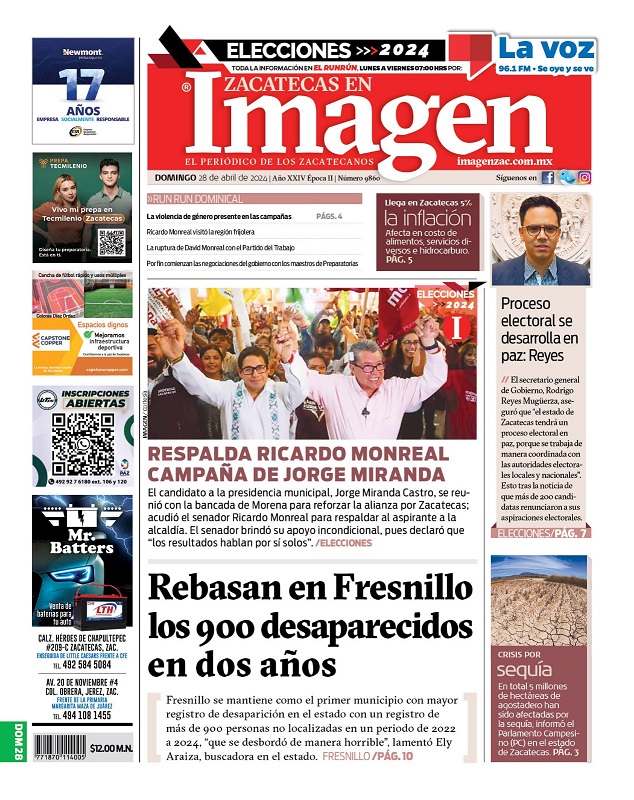 Imagen Zacatecas edición del 28 de abril de 2024