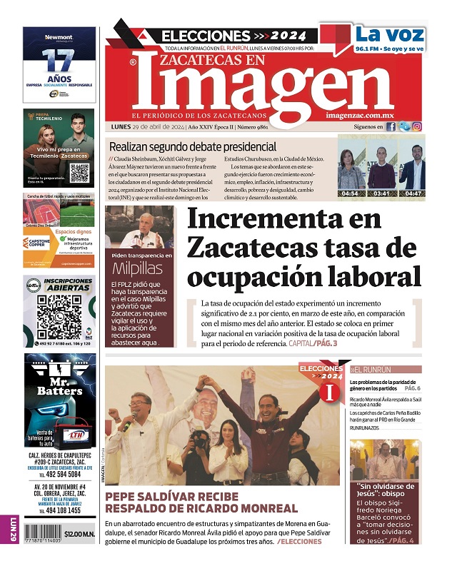 Imagen Zacatecas edición del 29 de abril de 2024