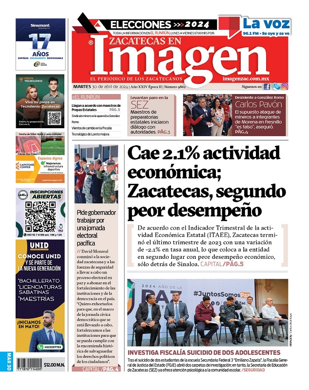 Imagen Zacatecas edición del 30 de abril de 2024