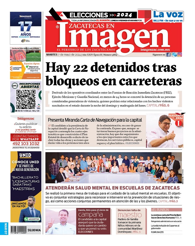 Imagen Zacatecas edición del 07 de mayo de 2024